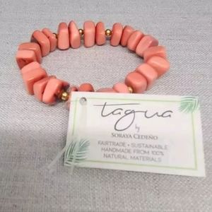 Fair Trade Tagua Nut Organic Bracelet Jewelry Coral Color New